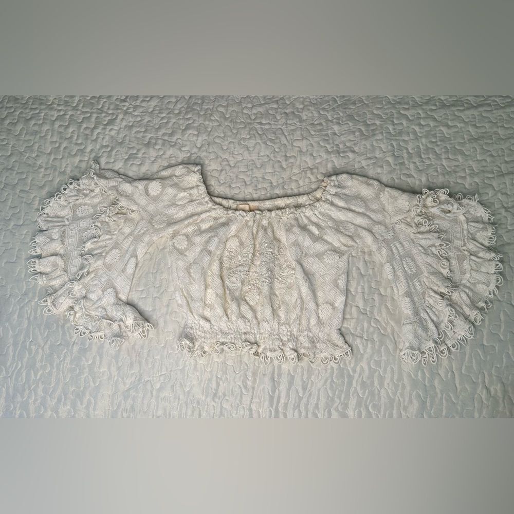 Sunday Cristina Paris Boho Lace Crop Top Free Size (XS–M) Beaded Peasant Blouse - Picture 8 of 12